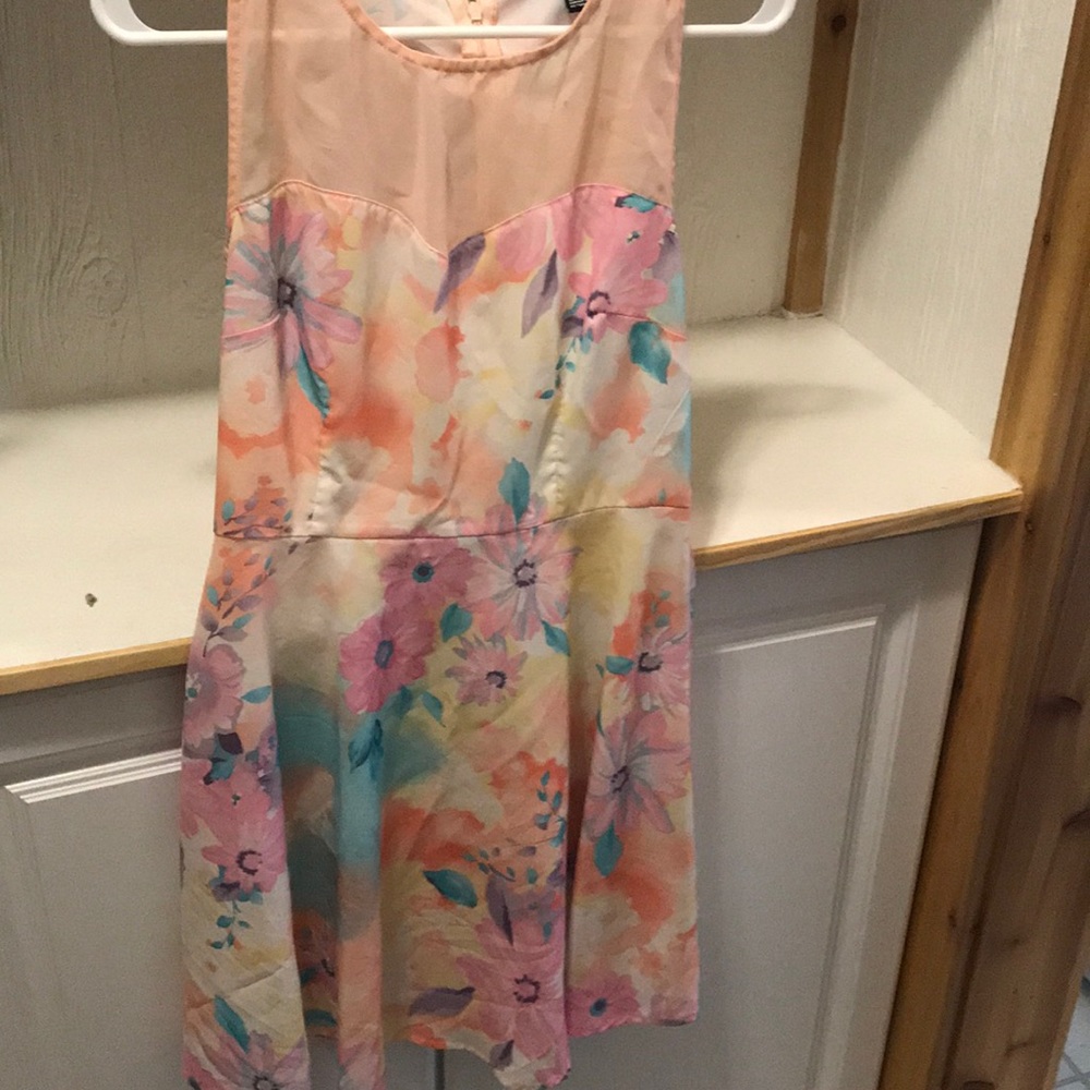 Brightly colored floral print A-line dress